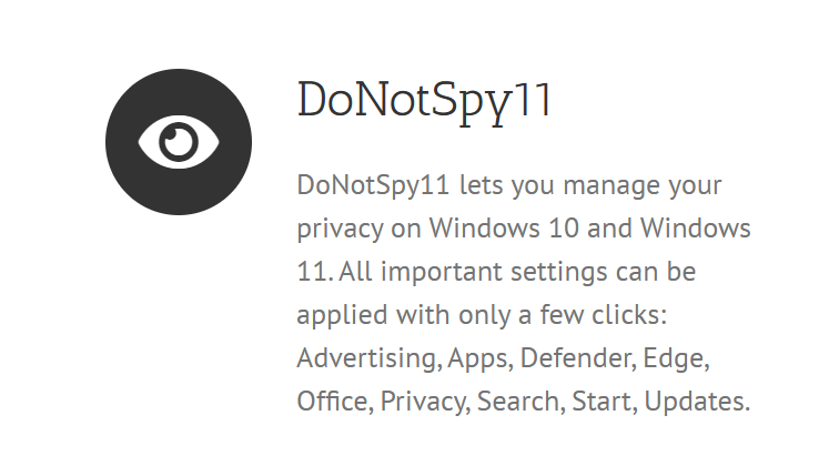 DoNotSpy11：Windows 10/11 隐私设置助手